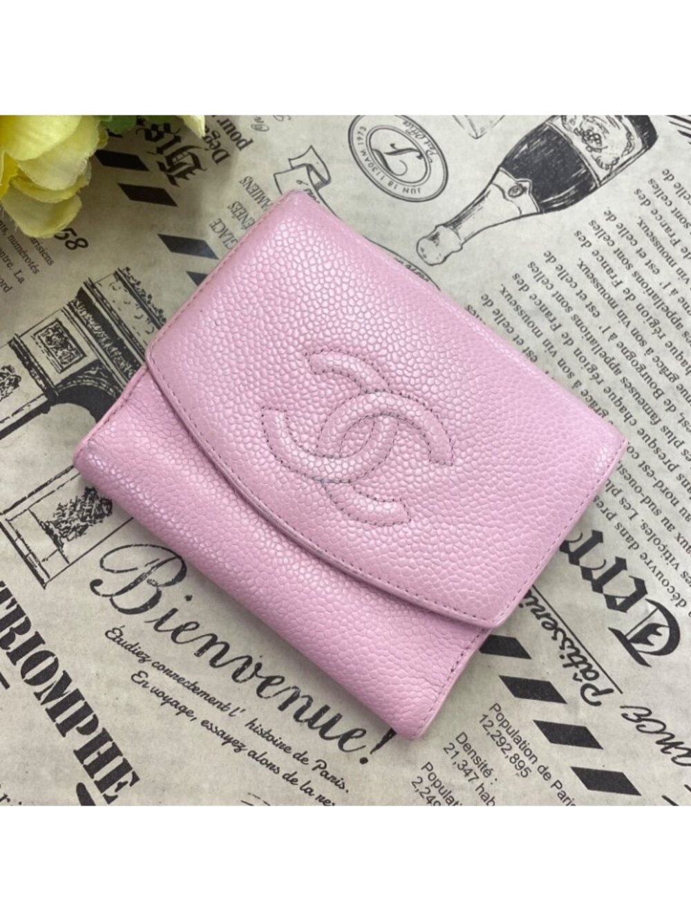 Chanel Fold Wallet Hook CC Logo Caviar Leather Pink - Picture 2 of 15